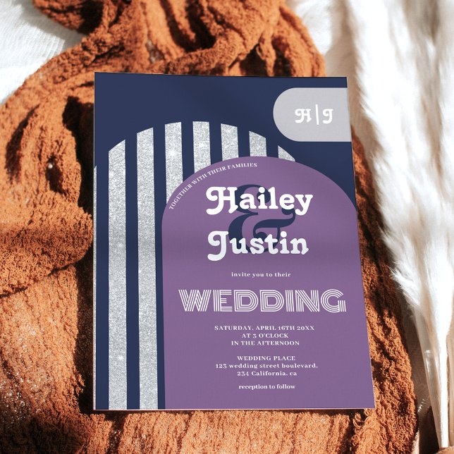 Invitación Boda fotográfico de arco de plata marina de los añ (Subido por el creador)