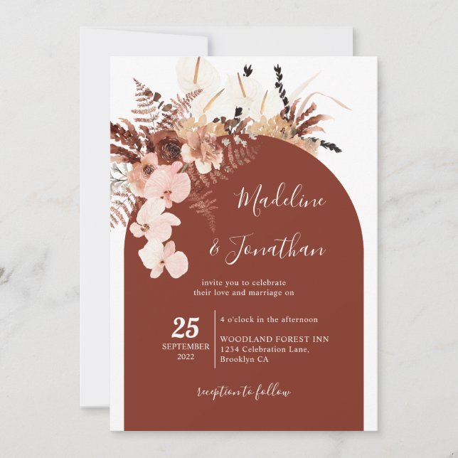 Invitación Boda fotográfico de arco floral ruso bohemio (Anverso)