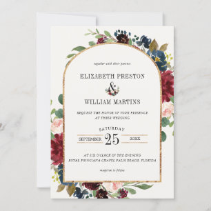 Invitación Boda fotográfico de arcos florales azules de la Ma