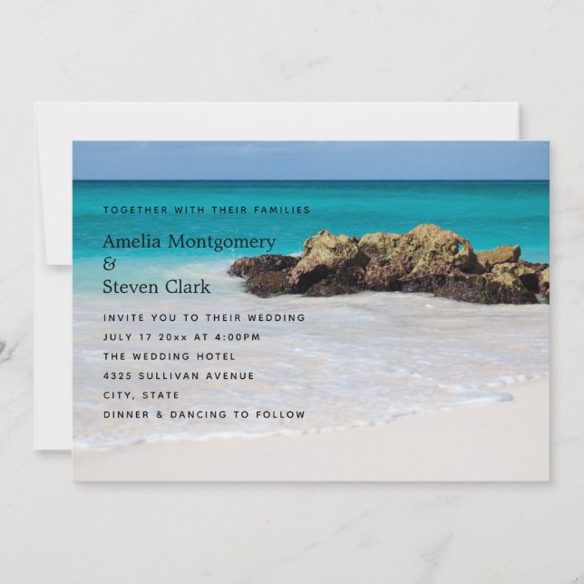 Invitación Boda fotográfico de Azure Ocean Sandy Beach (Anverso)