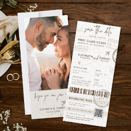 Invitación Boda fotográfico de Beige Boarding Pass