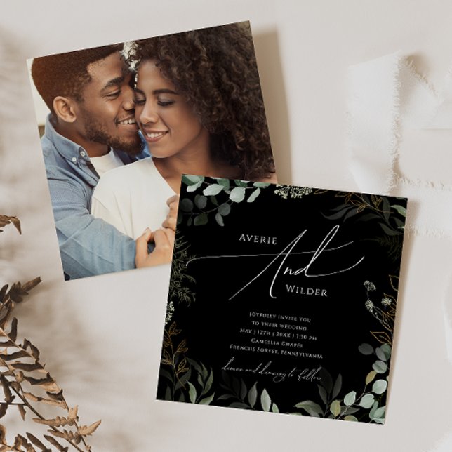 Invitación Boda fotográfico de Black Gold Square de una capri (Subido por el creador)