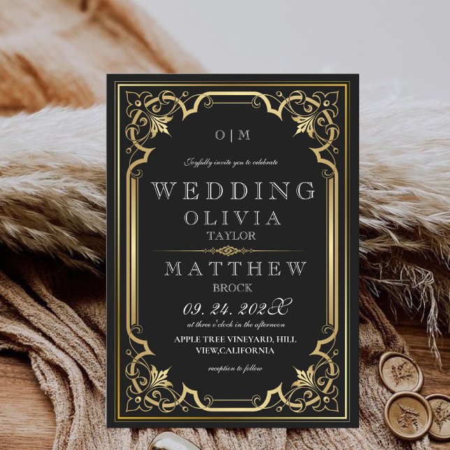 Invitación Boda fotográfico de Bohemian Black Gold Ornate (Subido por el creador)