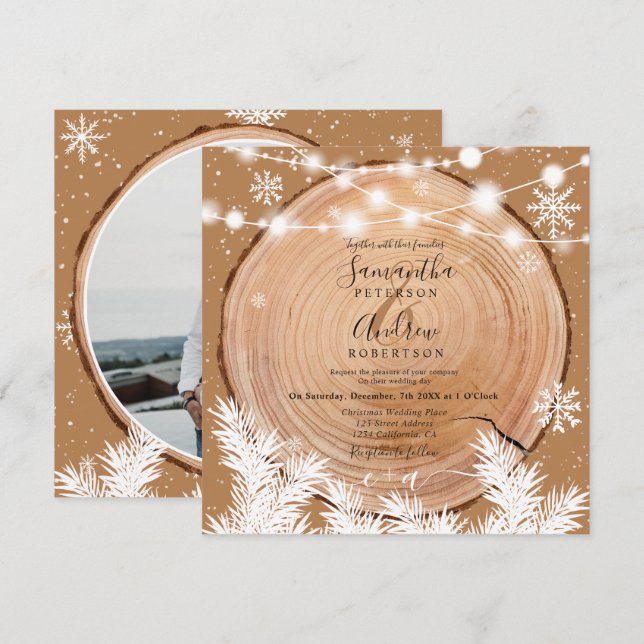Invitación Boda fotográfico de boho de leña de nieve rusa (Anverso / Reverso)