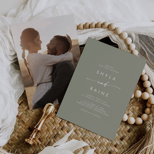 Invitación Boda fotográfico de Boho Moda Sage Green Casual (Subido por el creador)