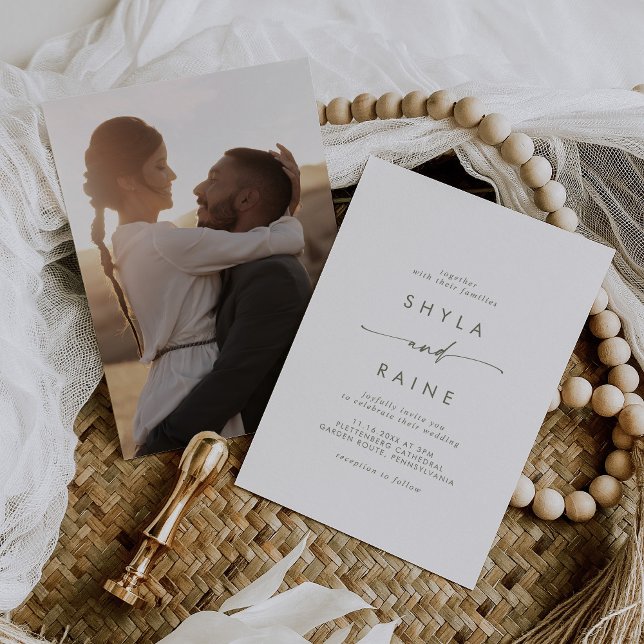 Invitación Boda fotográfico de Boho Moda Verde y Blanco (Subido por el creador)