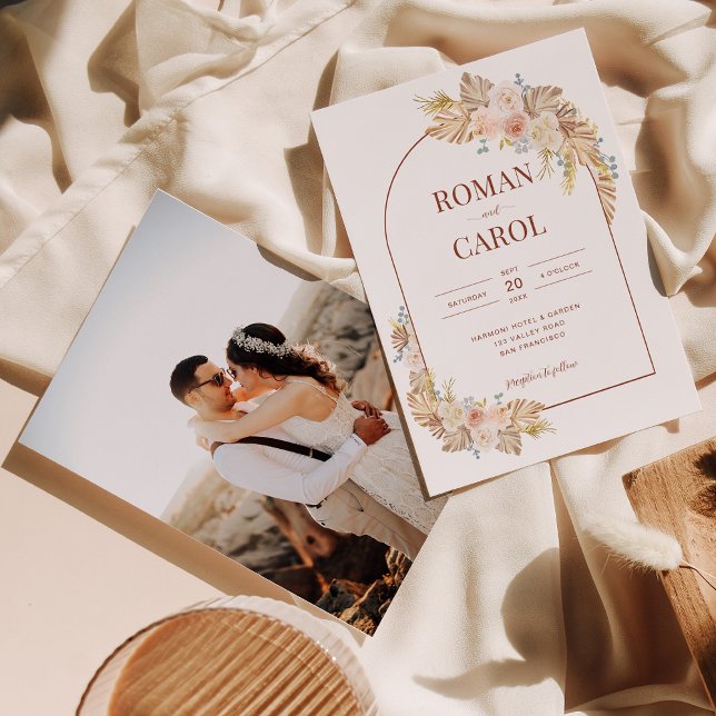 Invitación Boda fotográfico de Boho Pampas Rustic Terracotta  (Subido por el creador)