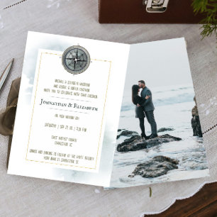 Invitación Boda fotográfico de brújula náutica vintage