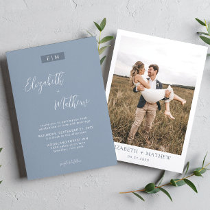 Invitación Boda fotográfico de caligrafía azul turquesa