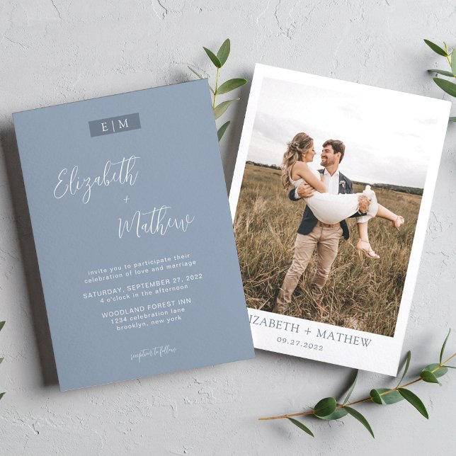 Invitación Boda fotográfico de caligrafía azul turquesa (Subido por el creador)