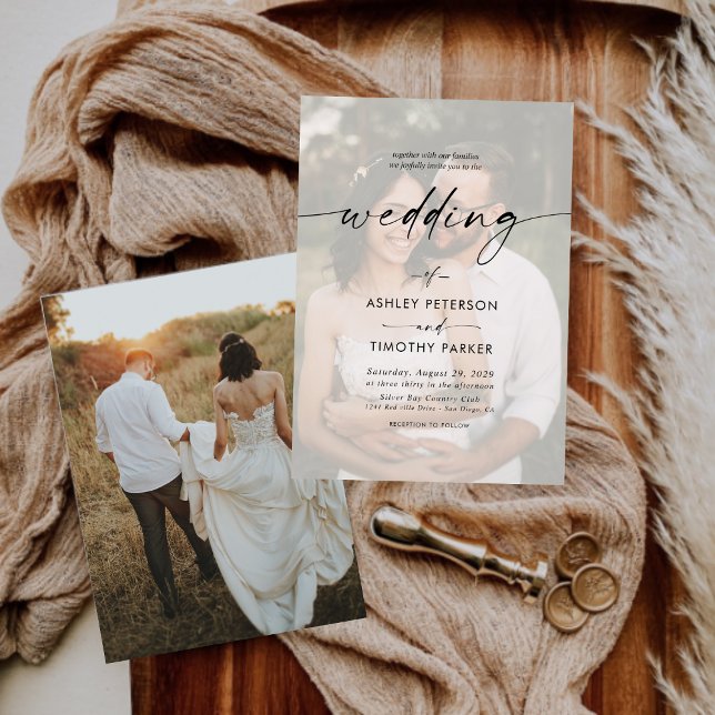 Invitación Boda fotográfico de caligrafía en blanco y negro (Subido por el creador)