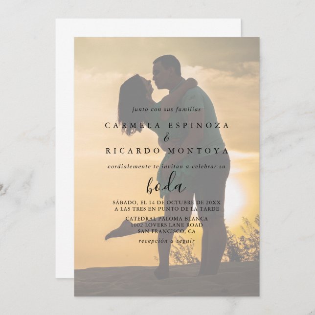 Invitación Boda fotográfico de caligrafía española (Anverso / Reverso)