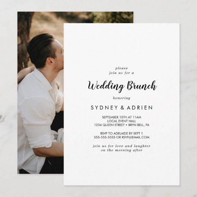 Invitación Boda fotográfico de caligrafía simple Brunch (Anverso / Reverso)