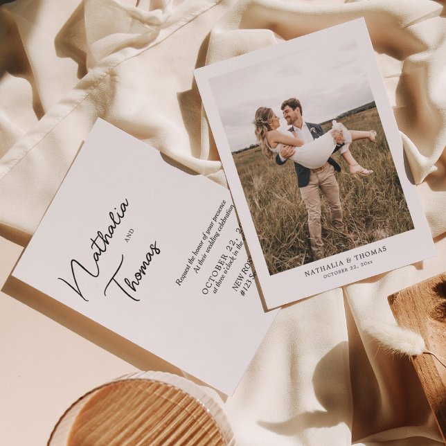 Invitación Boda fotográfico de caligrafía simple elegante (Subido por el creador)