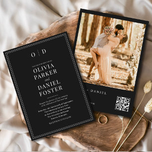 Invitación Boda fotográfico de código QR blanco negro moderno