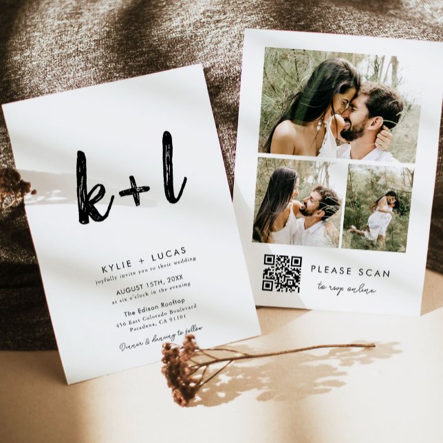 Invitación Boda fotográfico de código Qr blanco y negro minim (Subido por el creador)
