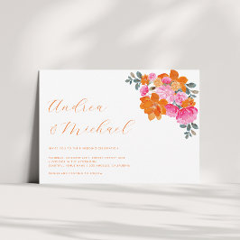 Invitación Boda fotográfico de código QR con flores rosadas y