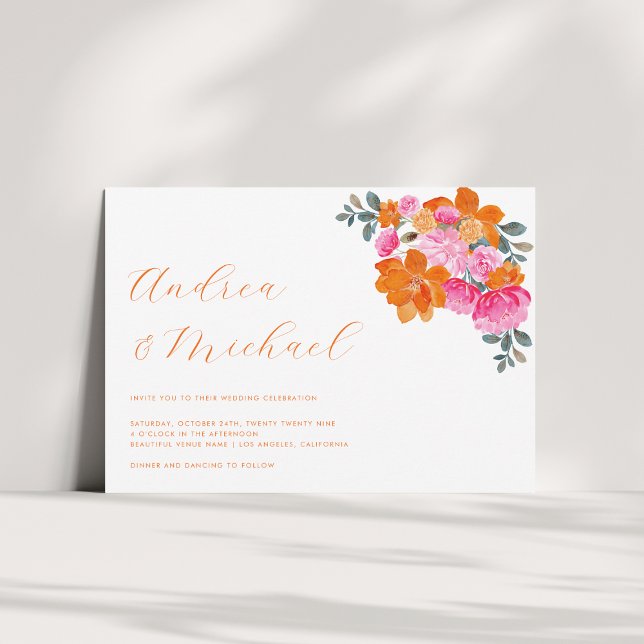 Invitación Boda fotográfico de código QR con flores rosadas y (Subido por el creador)
