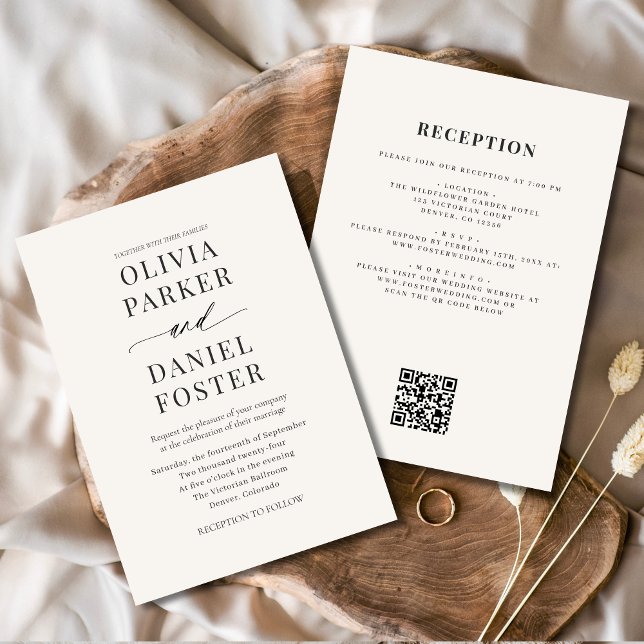Invitación Boda fotográfico de código QR de Beige neutral (Subido por el creador)
