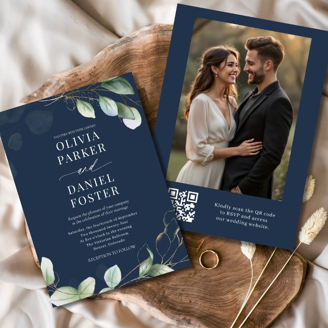 Invitación Boda fotográfico de código QR de Eucalipto Azul de (Subido por el creador)