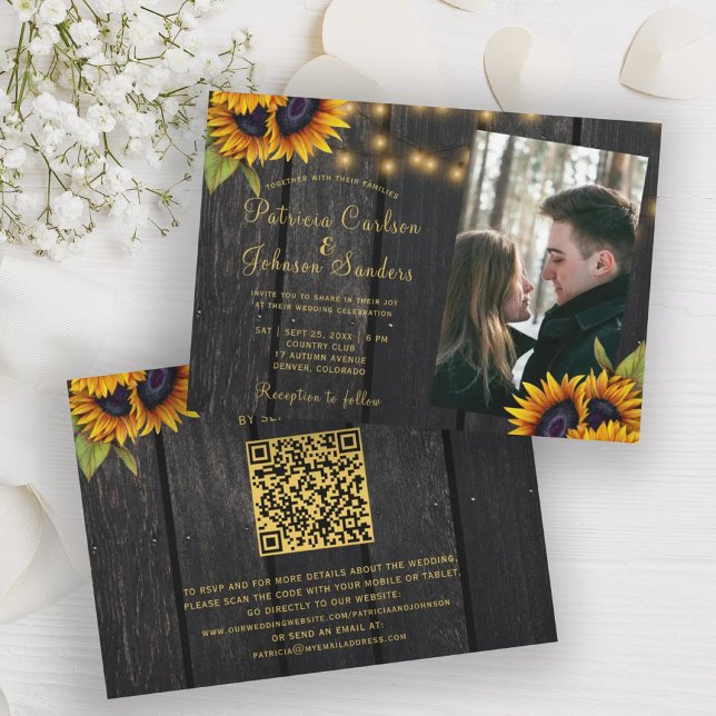 Invitación Boda fotográfico de código QR de girasol ruso (Subido por el creador)