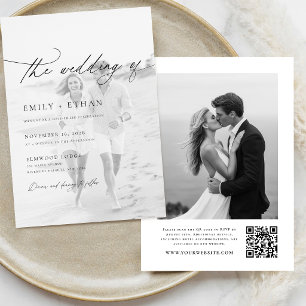Invitación Boda fotográfico de código QR de guión Boho
