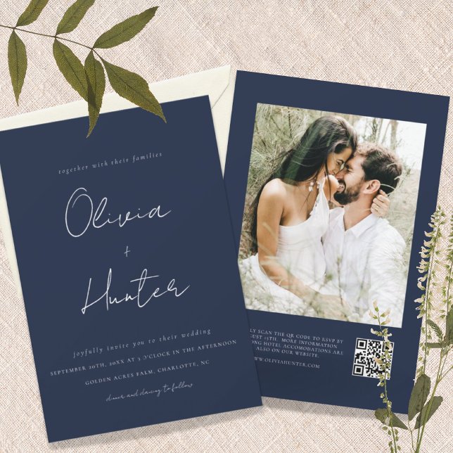Invitación Boda fotográfico de código QR de la Marina minimal (Subido por el creador)