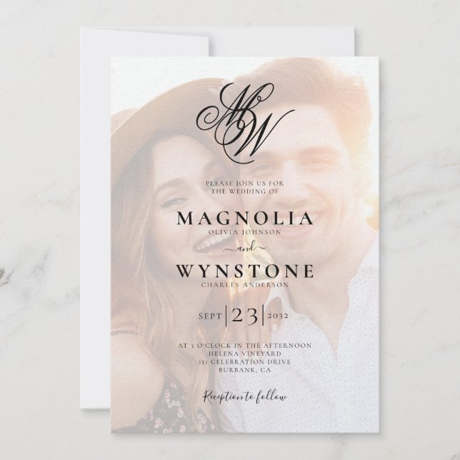 Invitación Boda fotográfico de código QR de Monograma de lujo (Anverso)