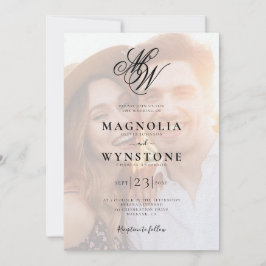 Invitación Boda fotográfico de código QR de Monograma de lujo