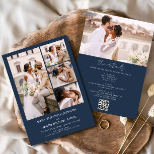Invitación Boda fotográfico de código QR de Navy Blue All In 