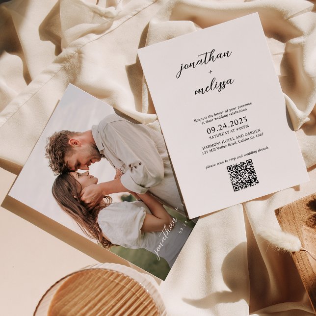 Invitación Boda fotográfico de código QR de script simple de  (Subido por el creador)