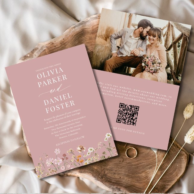 Invitación Boda fotográfico de código QR del Boho Rosado Wild (Subido por el creador)