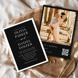 Invitación Boda fotográfico de código QR en blanco y negro