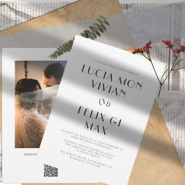 Invitación Boda fotográfico de código QR en blanco y negro de