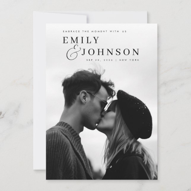 Invitación Boda fotográfico de código QR en blanco y negro es (Anverso)