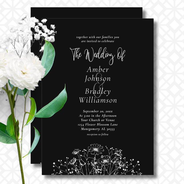 Invitación Boda fotográfico de código QR floral blanco mínimo (Subido por el creador)