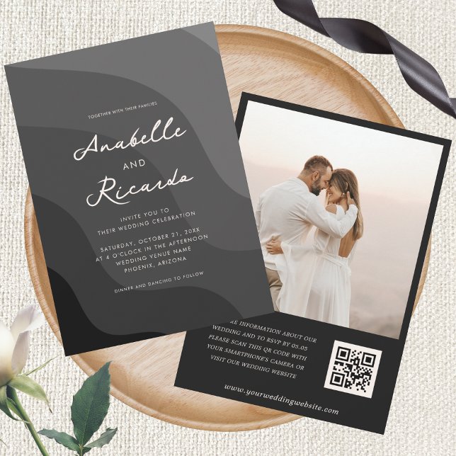Invitación Boda fotográfico de código QR geométrico de onda g (Subido por el creador)