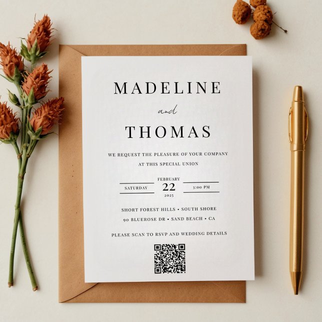 Invitación Boda fotográfico de código QR limpio minimalista (Subido por el creador)