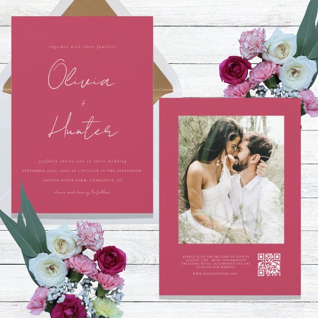 Invitación Boda fotográfico de código QR Minimalista magenta (Subido por el creador)
