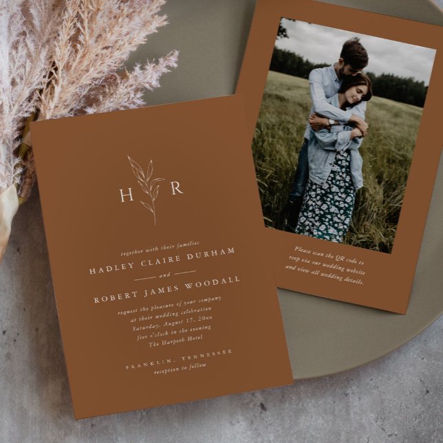 Invitación Boda fotográfico de código QR monograma simple mar (Subido por el creador)