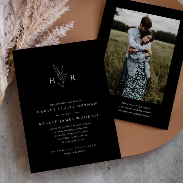 Invitación Boda fotográfico de código QR monograma simple neg (Subido por el creador)
