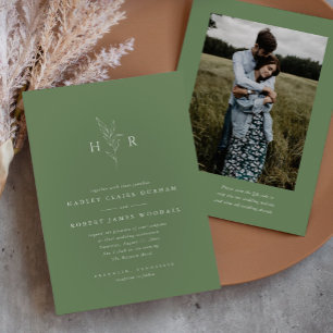 Invitación Boda fotográfico de código QR monograma simple ver