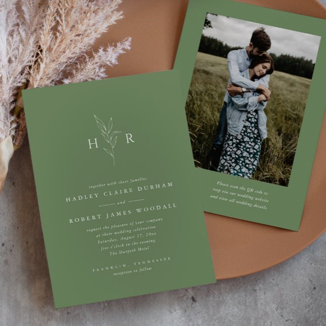 Invitación Boda fotográfico de código QR monograma simple ver (Subido por el creador)