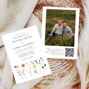 Invitación Boda fotográfico de código QR para Wildflower Gay