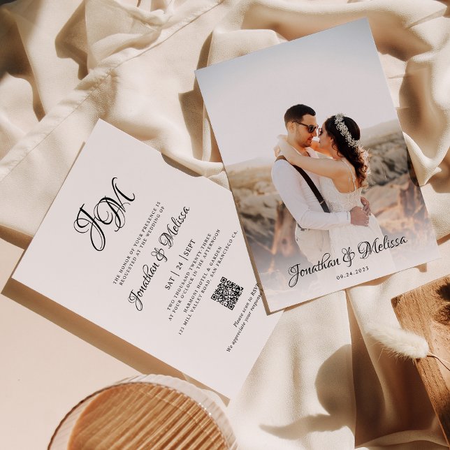 Invitación Boda fotográfico de código QR Presupuesto Monogram (Subido por el creador)