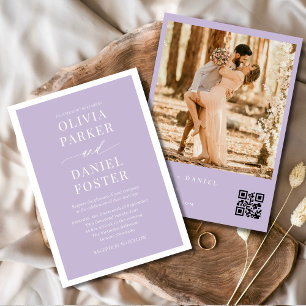 Invitación Boda fotográfico de código QR púrpura de Lavanda m