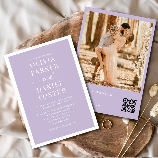 Invitación Boda fotográfico de código QR púrpura de Lavanda m (Subido por el creador)