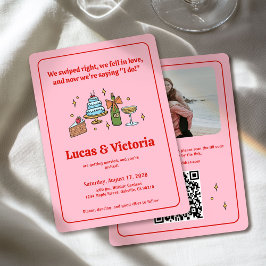 Invitación Boda fotográfico de código QR rosa dibujado a mano
