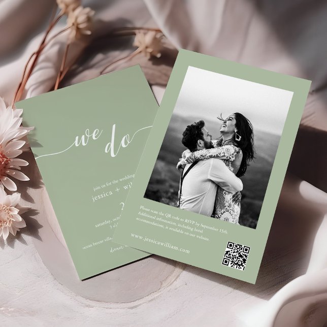 Invitación Boda fotográfico de código QR Sage Green minimalis (Subido por el creador)