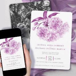 Invitación Boda fotográfico de color acuático con flores de á